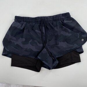 RBX Microfiber Running Shorts with Biker Shorts No Tag Black Camo Print